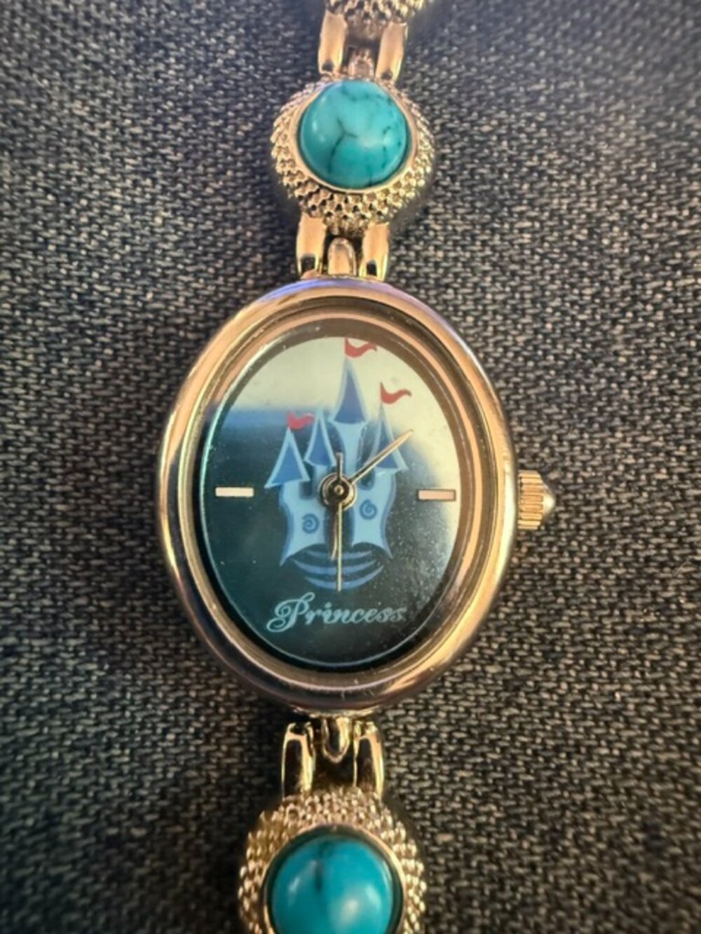 Vintage Disney Princess Castle Silver Tone Watch - 17mm Case, Turquoise Accent